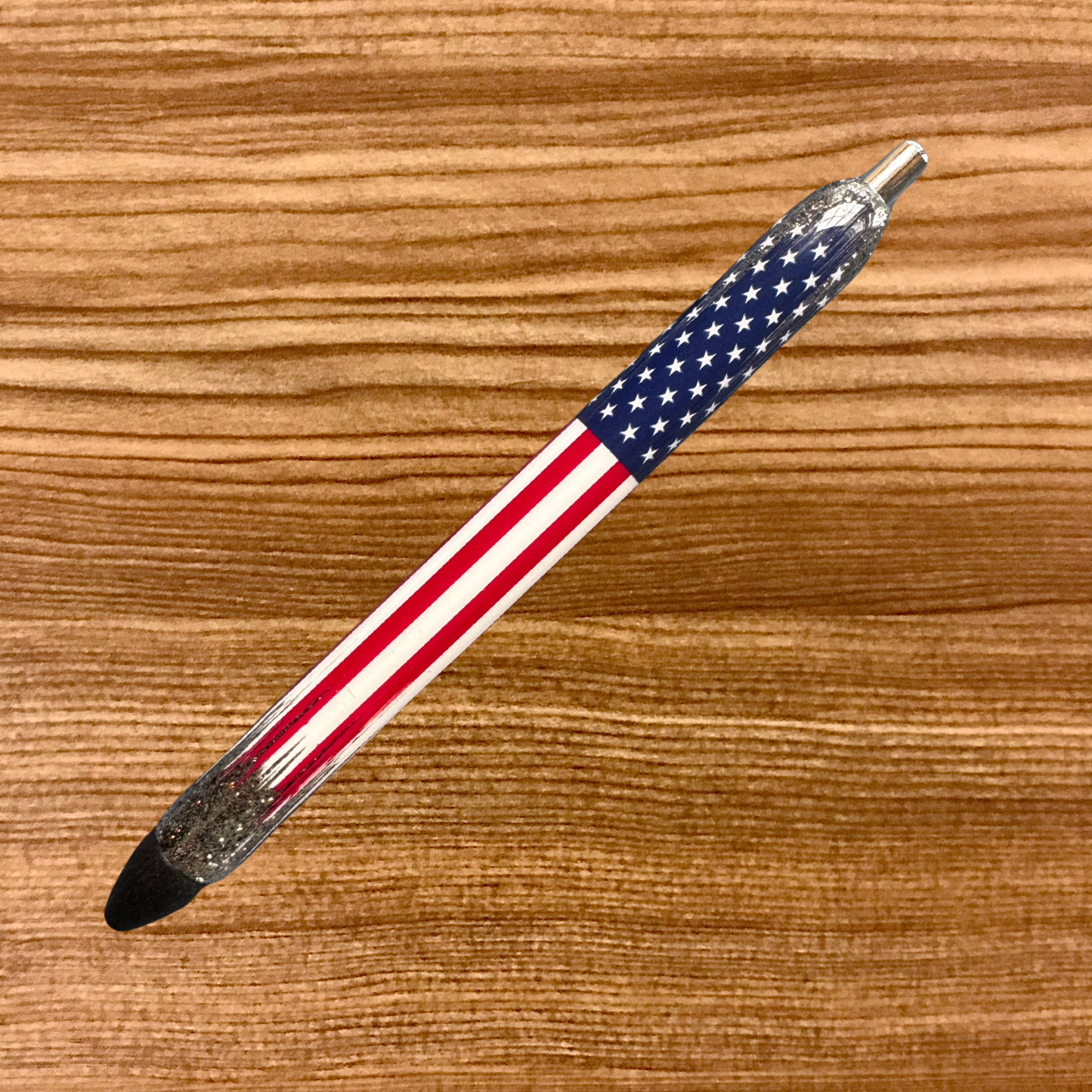 American Flag on Gray Glitter
