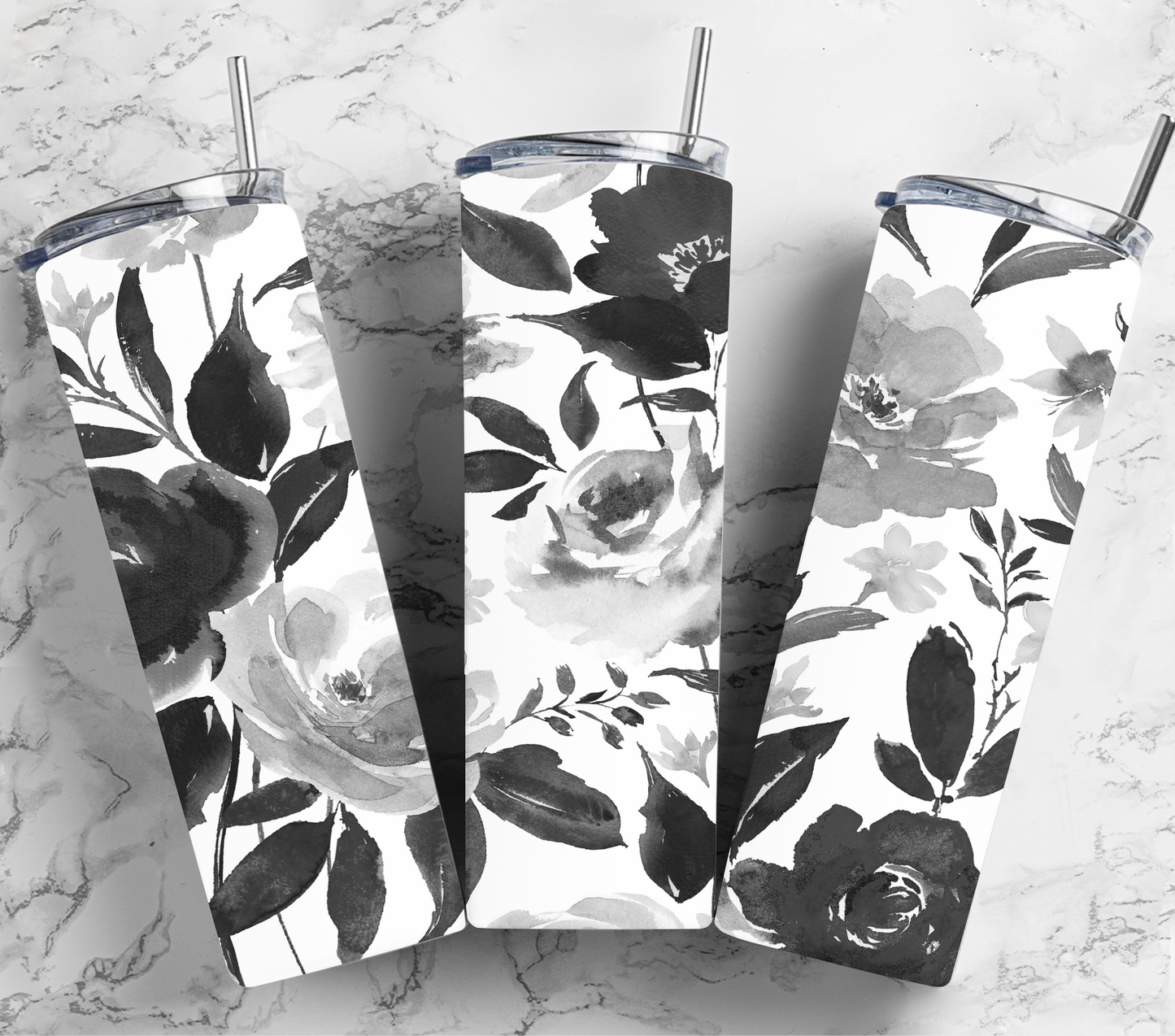 Black and White Floral Tumbler 20oz
